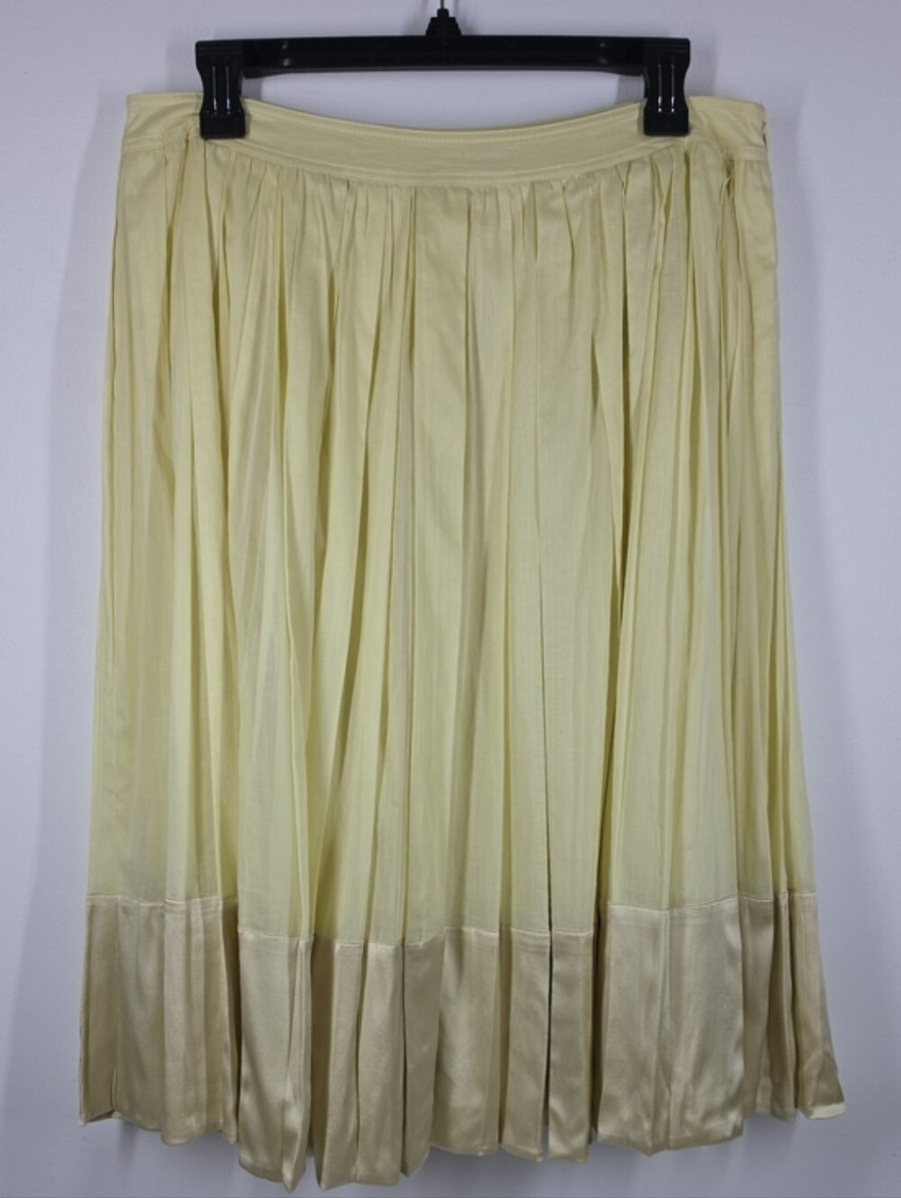 Burberry London Yellow Cotton Silk Trim Pleated Midi Skirt 10 Italy - Picture 2 of 14